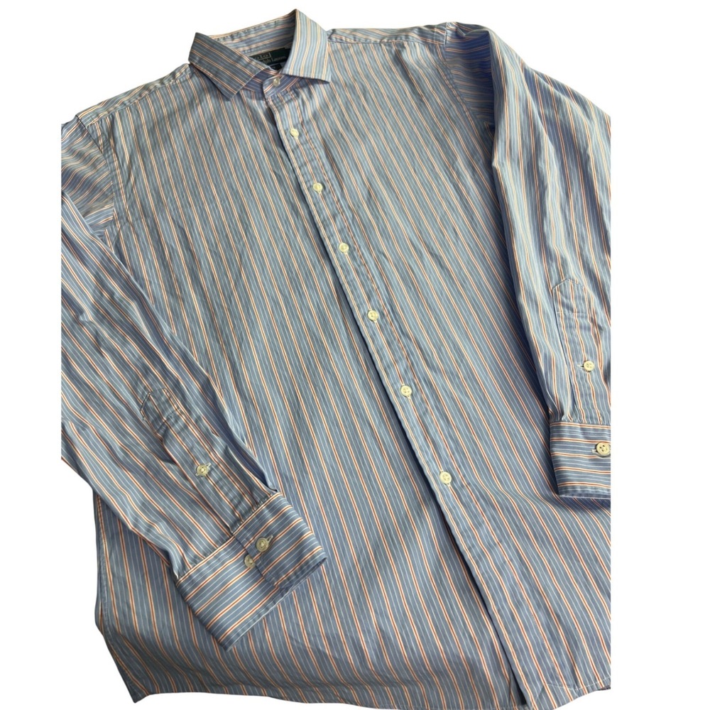 Polo Ralph Lauren Estate Button Down Shirt Men 16.5 34/35 Blue Orange Stripe E24